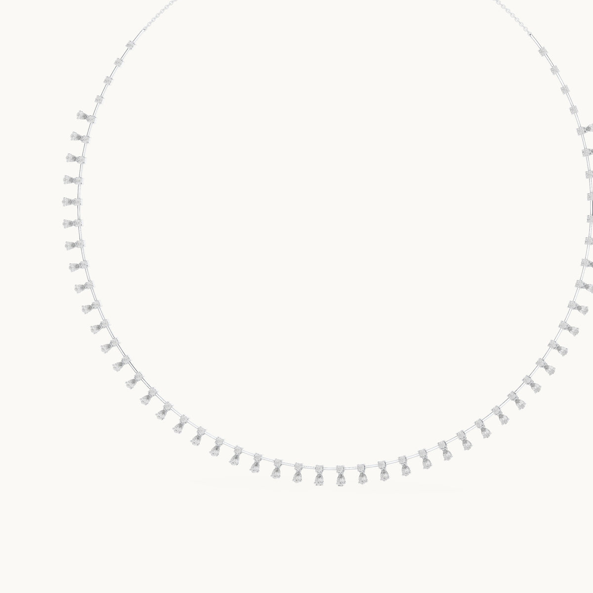 Pear and round lab-grown diamond pear fringe necklace in white gold, 6.35 CT TW, view 2