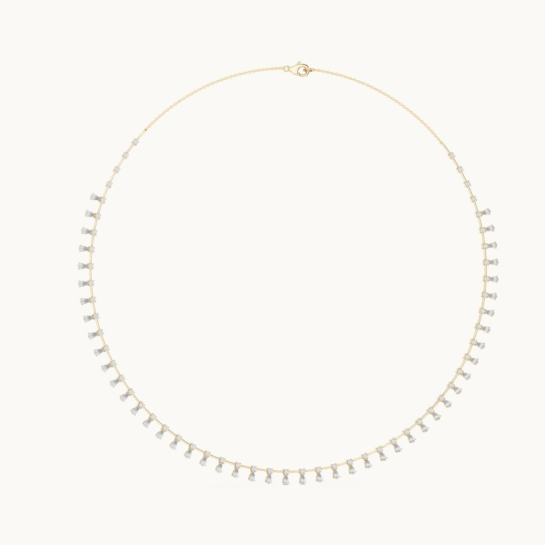 Pear and round lab-grown diamond pear fringe necklace in yellow gold, 6.35 CT TW, view 1