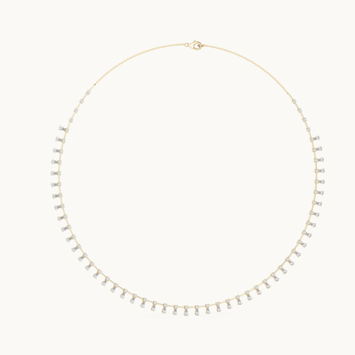 Pear and round lab-grown diamond pear fringe necklace in yellow gold, 6.35 CT TW, view 1