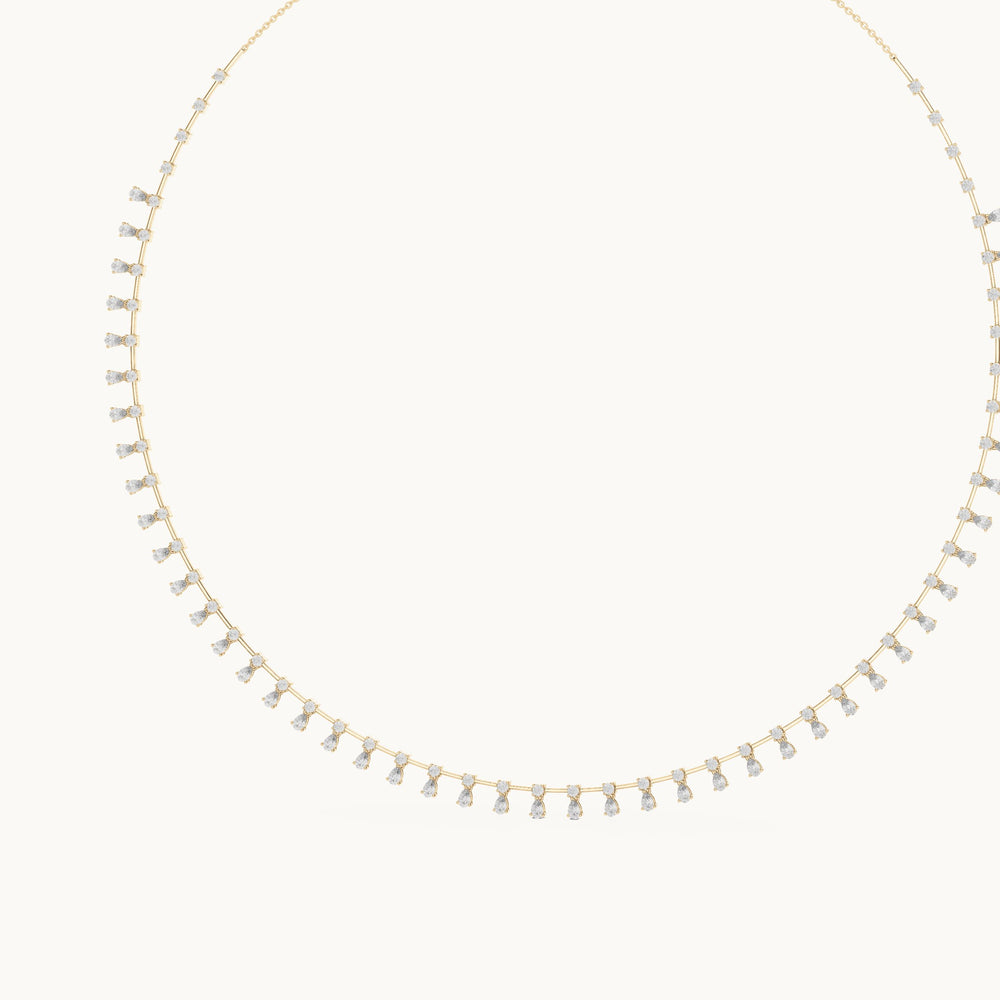 Pear and round lab-grown diamond pear fringe necklace in yellow gold, 6.35 CT TW, view 2