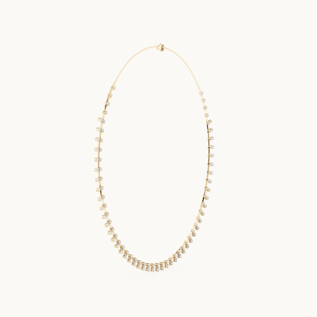 Pear and round lab-grown diamond pear fringe necklace in yellow gold, 6.35 CT TW, view 3