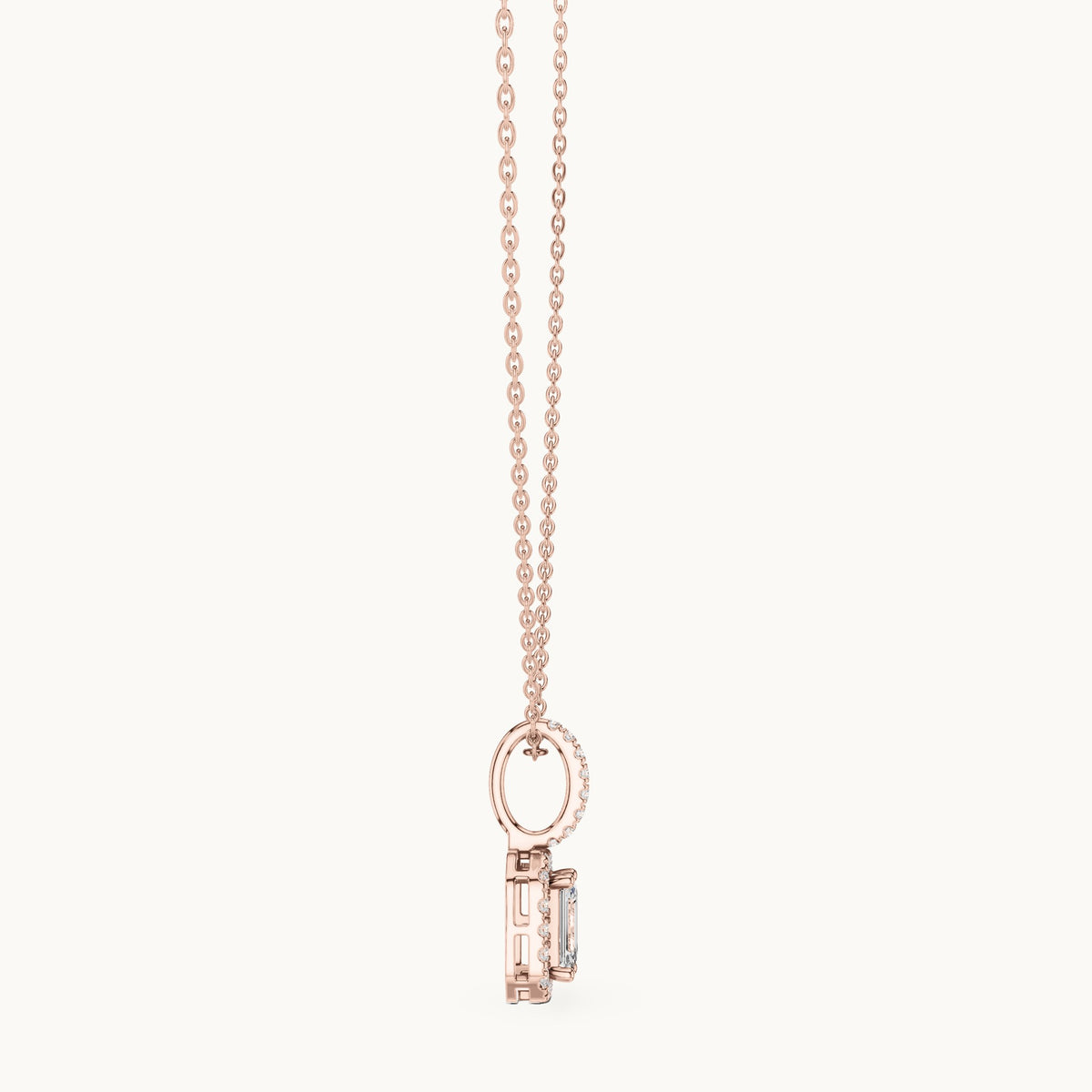 Emerald-cut and round lab-grown diamond halo pendant in rose gold, 1.94 CT TW, view 3