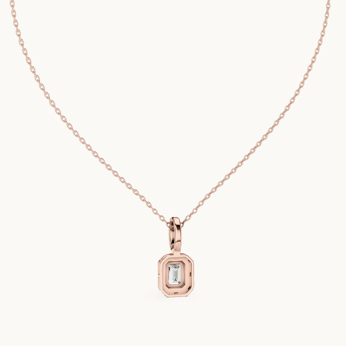 Emerald-cut and round lab-grown diamond halo pendant in rose gold, 1.94 CT TW, view 4