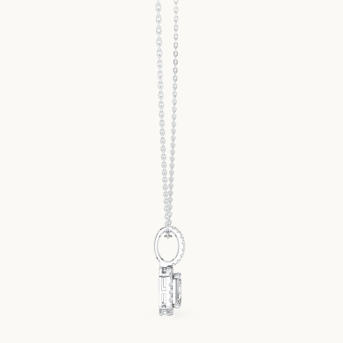 Emerald-cut and round lab-grown diamond halo pendant in white gold, 1.94 CT TW, view 3