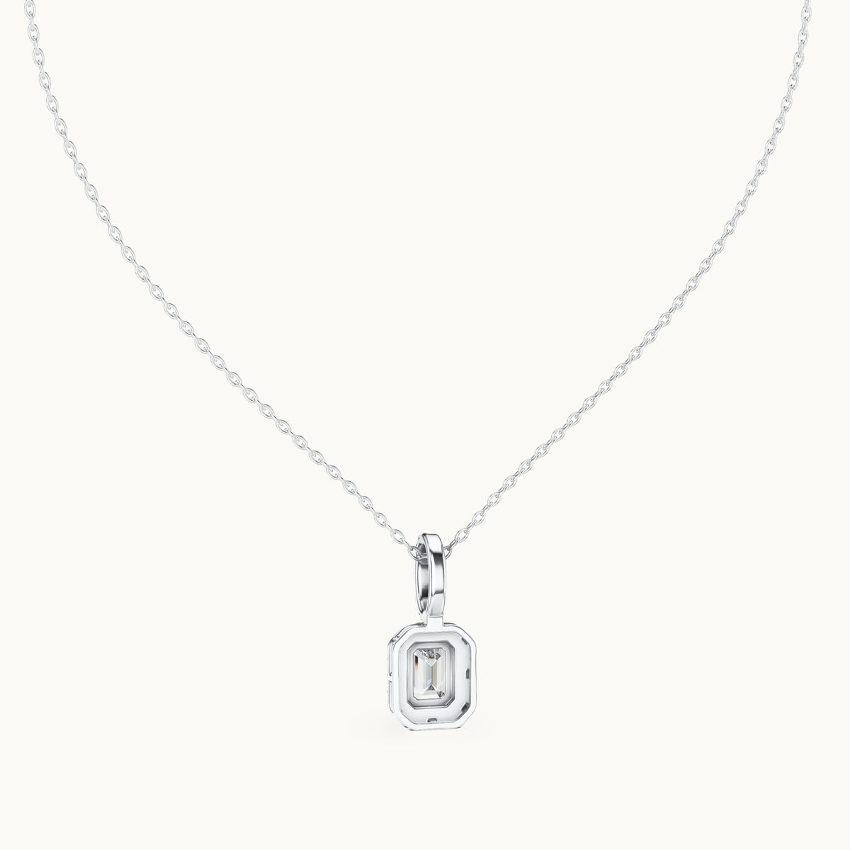 Emerald-cut and round lab-grown diamond halo pendant in white gold, 1.94 CT TW, view 4