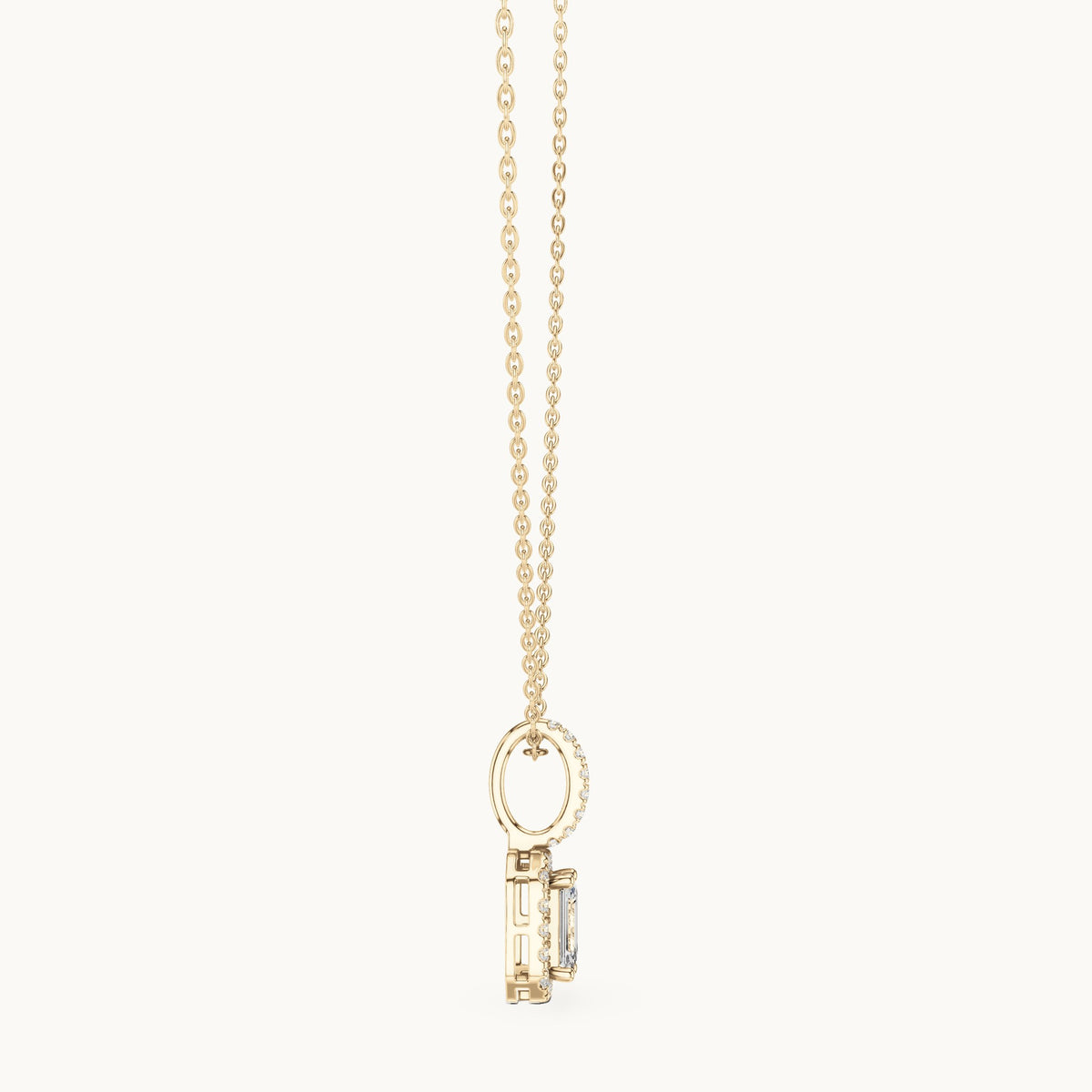 Emerald-cut and round lab-grown diamond halo pendant in yellow gold, 1.94 CT TW, view 3