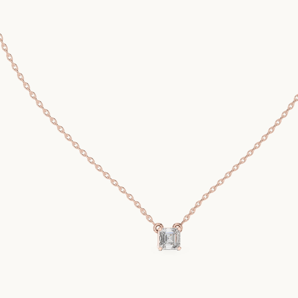 Square emerald-cut lab-grown diamond side-loop solitaire pendant in rose gold, 0.50 CT TW, view 1