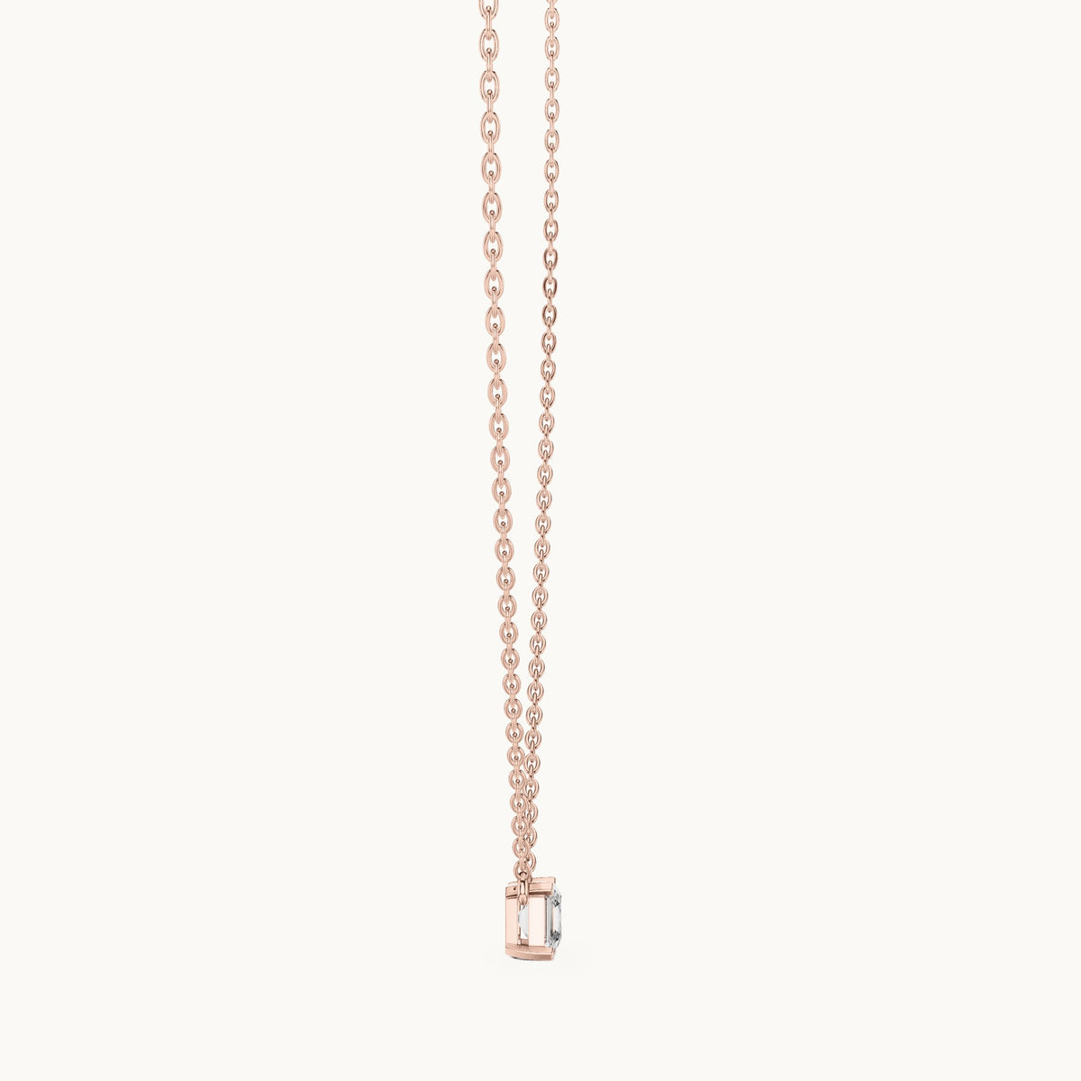 Square emerald-cut lab-grown diamond side-loop solitaire pendant in rose gold, 0.50 CT TW, view 3