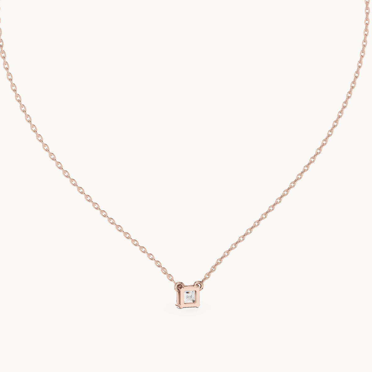 Square emerald-cut lab-grown diamond side-loop solitaire pendant in rose gold, 0.50 CT TW, view 4