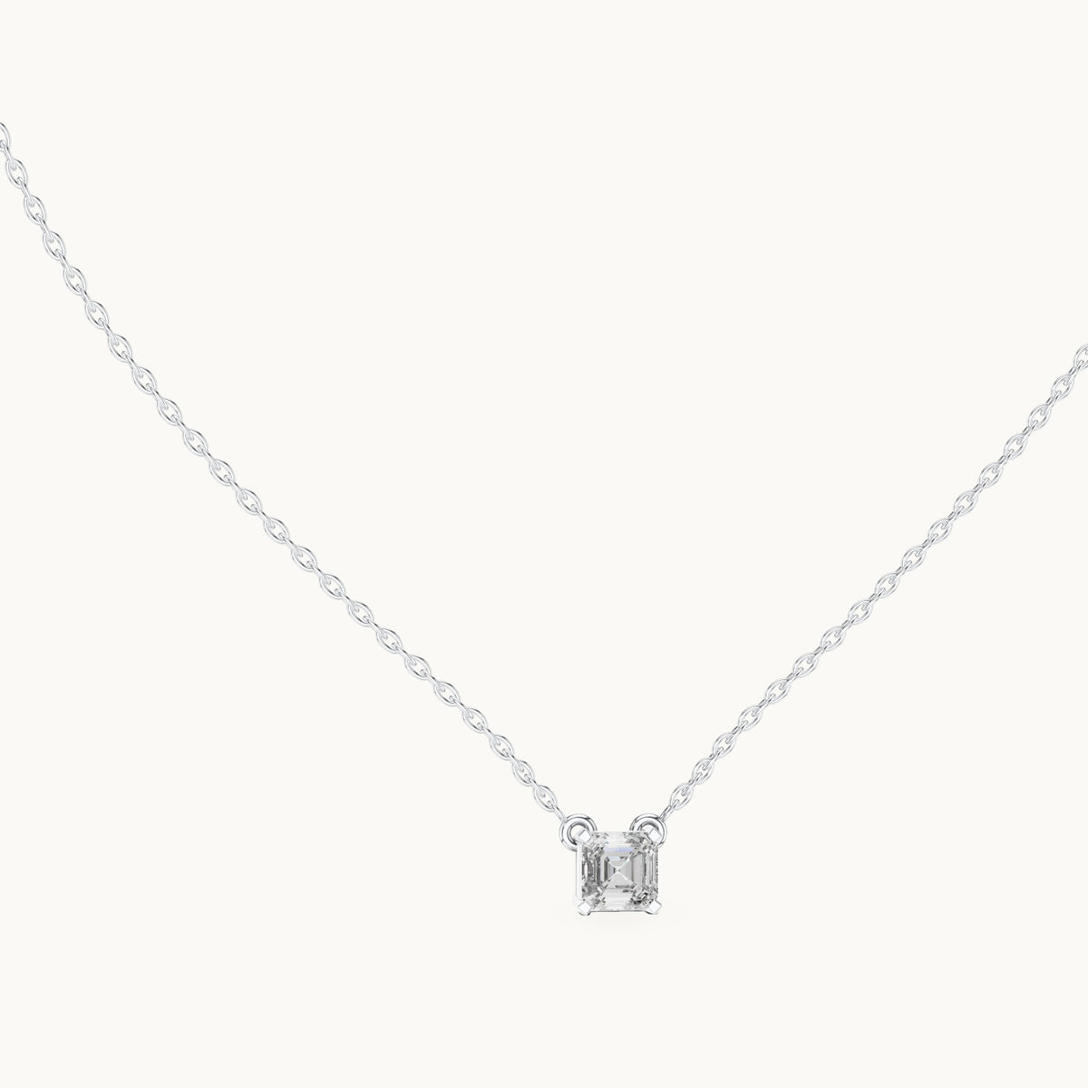 Square emerald-cut lab-grown diamond side-loop solitaire pendant in white gold, 0.50 CT TW, view 1