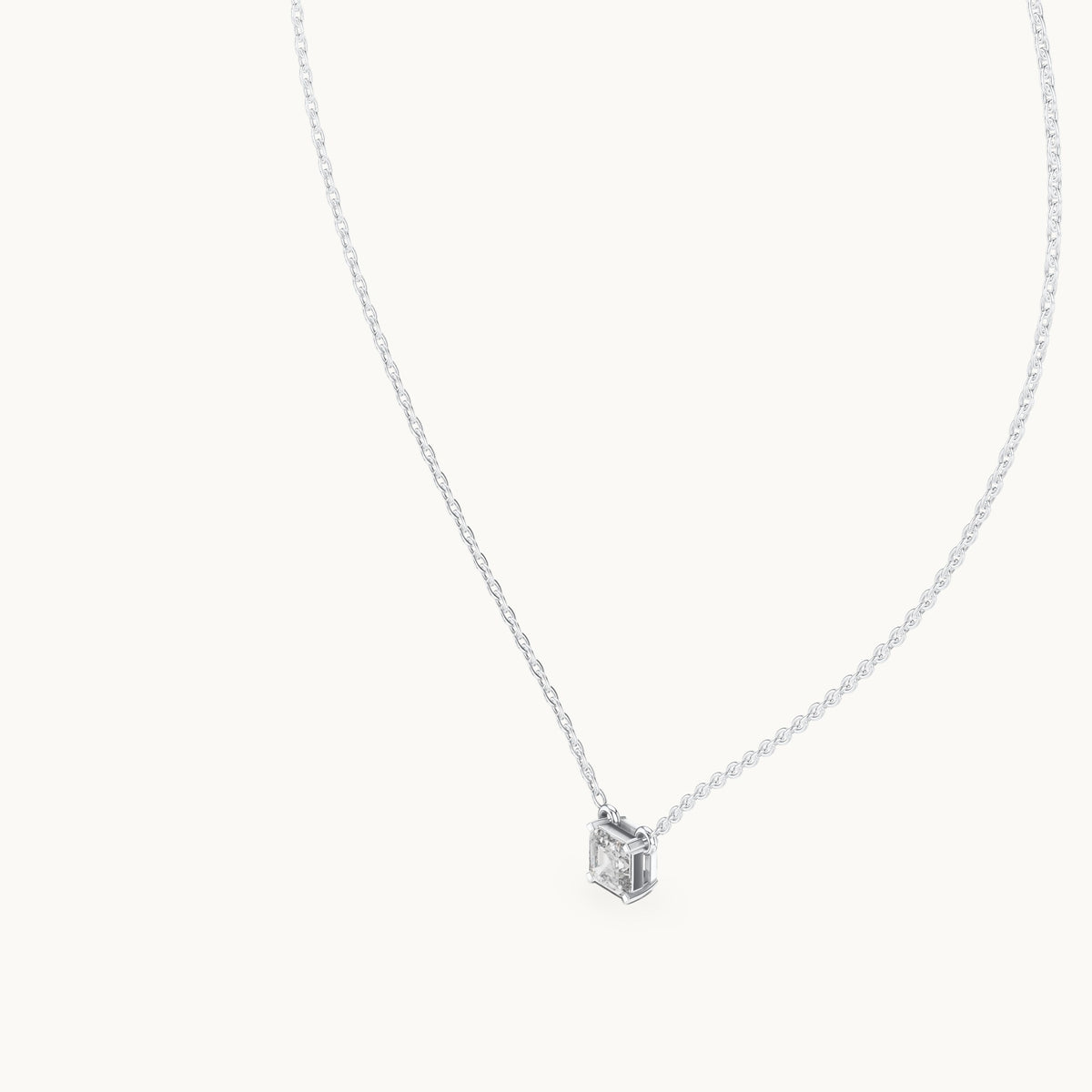 Square emerald-cut lab-grown diamond side-loop solitaire pendant in white gold, 0.50 CT TW, view 2