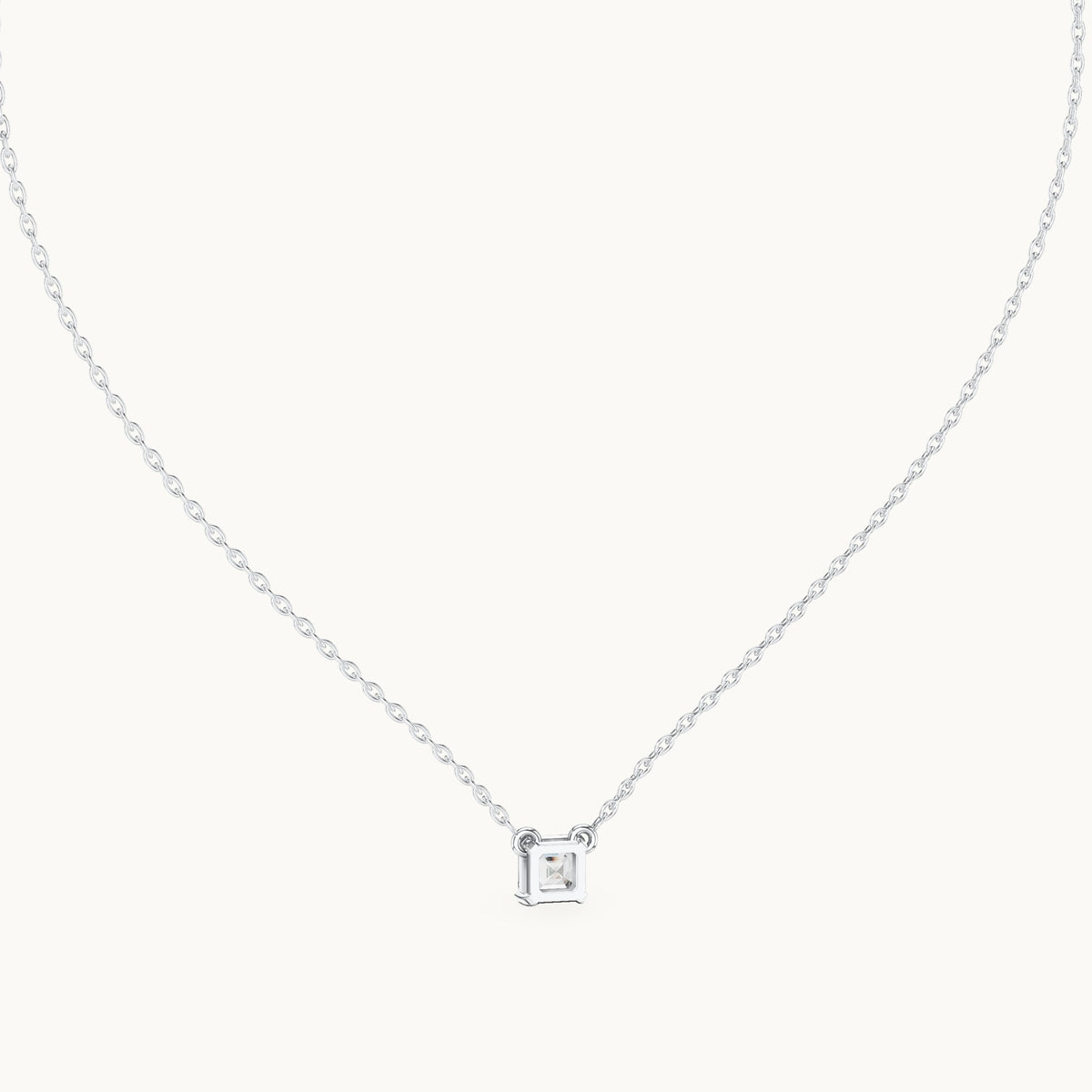 Square emerald-cut lab-grown diamond side-loop solitaire pendant in white gold, 0.50 CT TW, view 4
