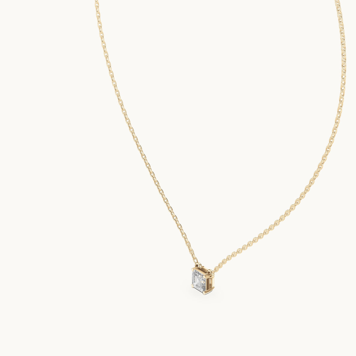 Square emerald-cut lab-grown diamond side-loop solitaire pendant in yellow gold, 0.50 CT TW, view 2