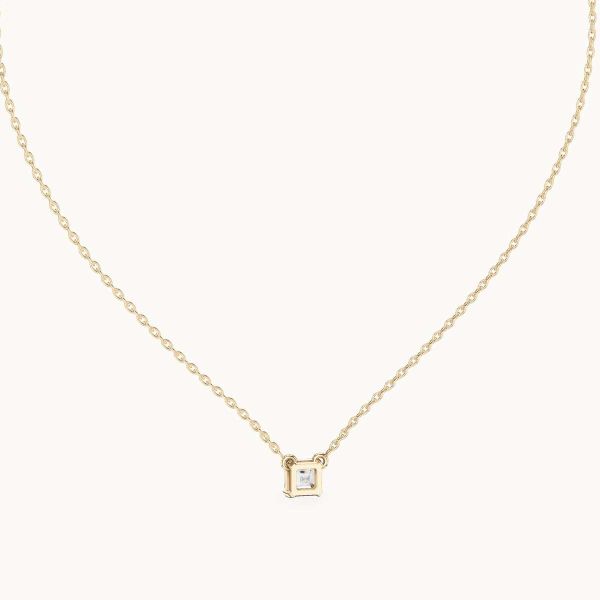 Square emerald-cut lab-grown diamond side-loop solitaire pendant in yellow gold, 0.50 CT TW, view 4