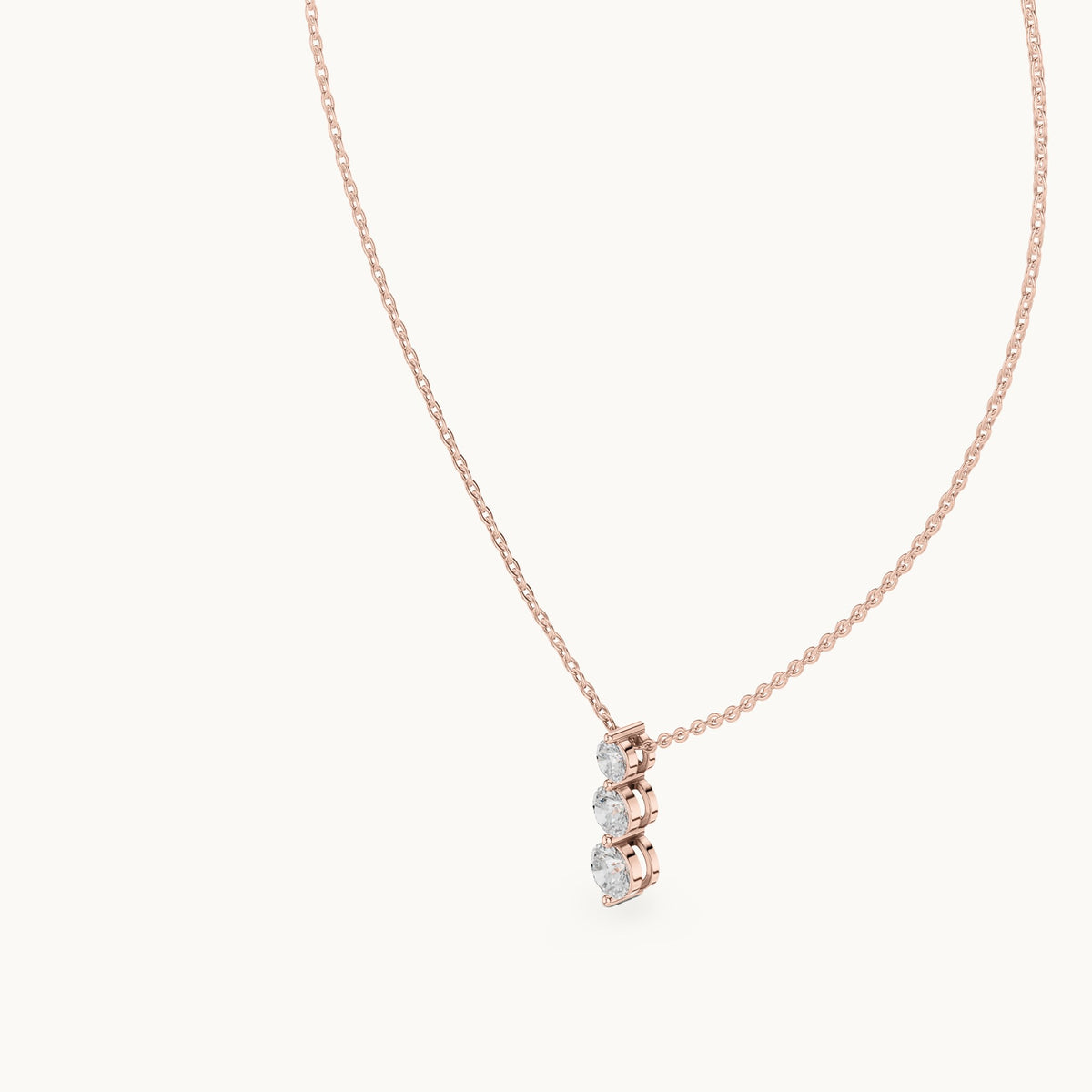 Round lab-grown diamond three-stone drop pendant in rose gold, 1.11 CT TW, view 2