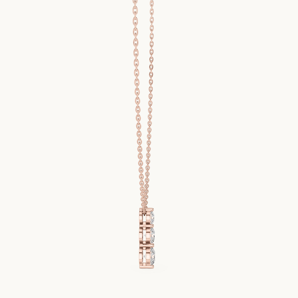 Round lab-grown diamond three-stone drop pendant in rose gold, 1.11 CT TW, view 3