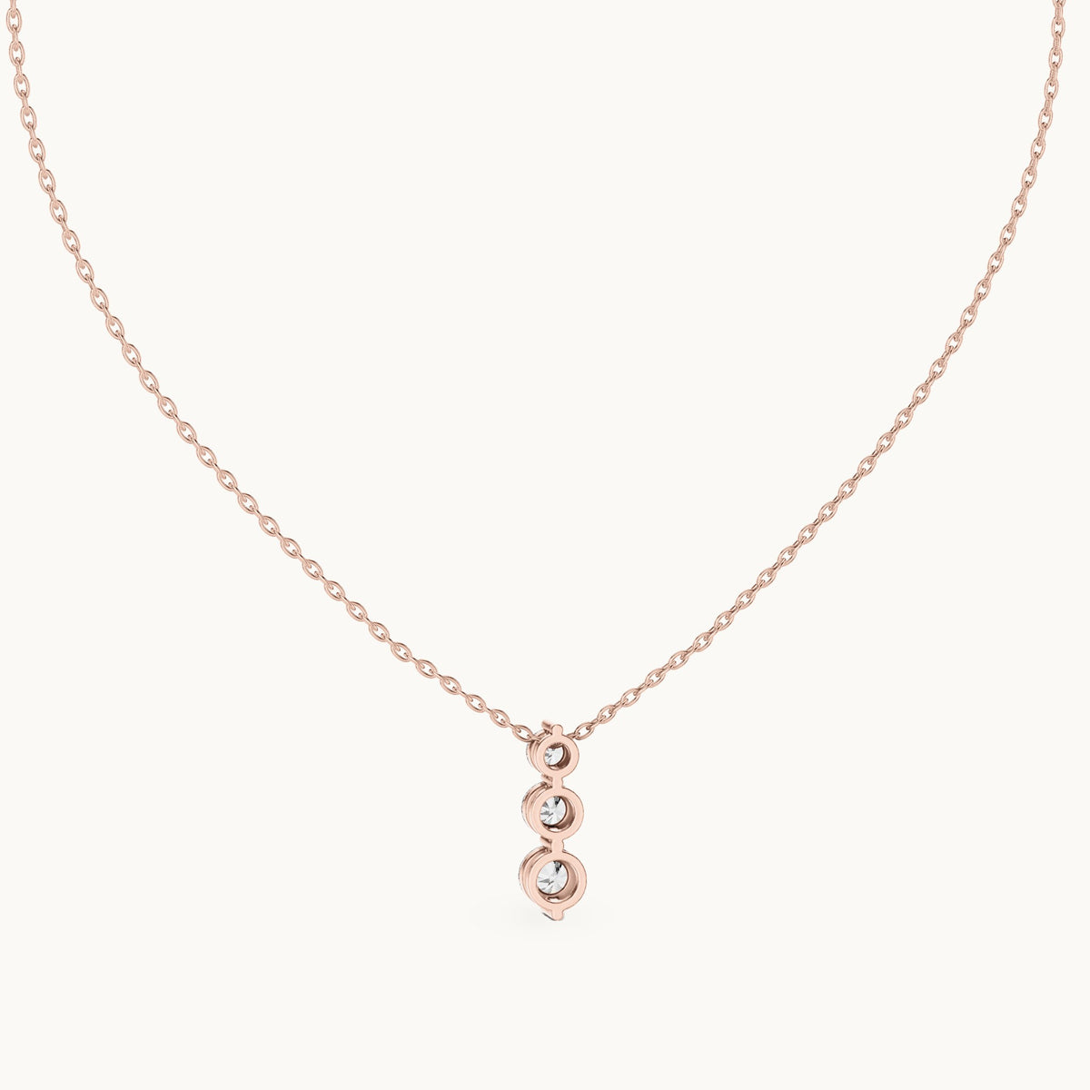 Round lab-grown diamond three-stone drop pendant in rose gold, 1.11 CT TW, view 4