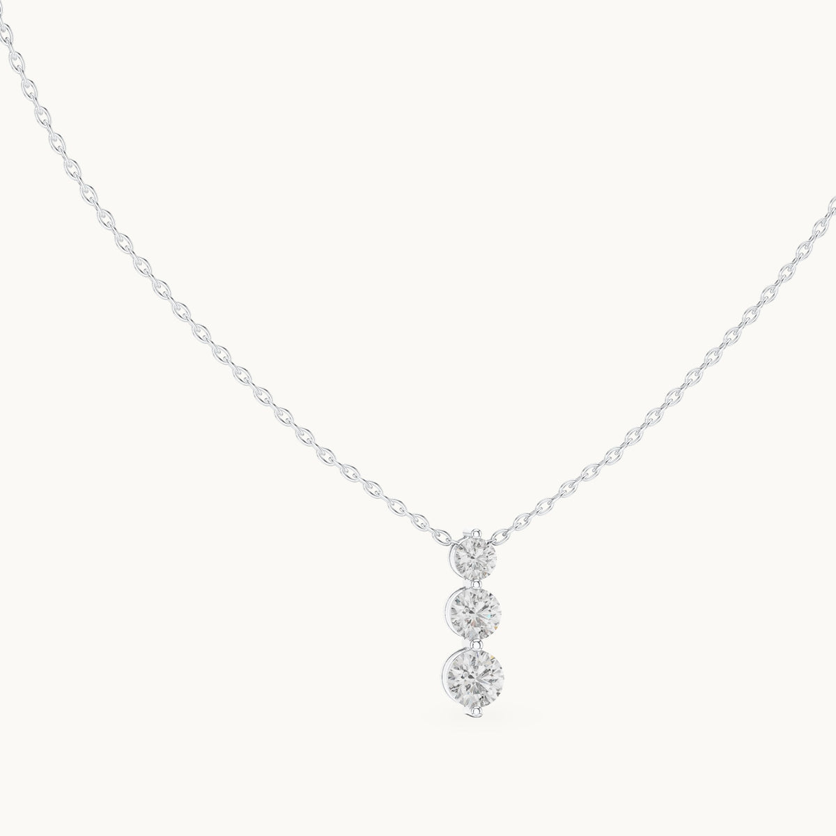 Round lab-grown diamond three-stone drop pendant in white gold, 1.11 CT TW, view 1