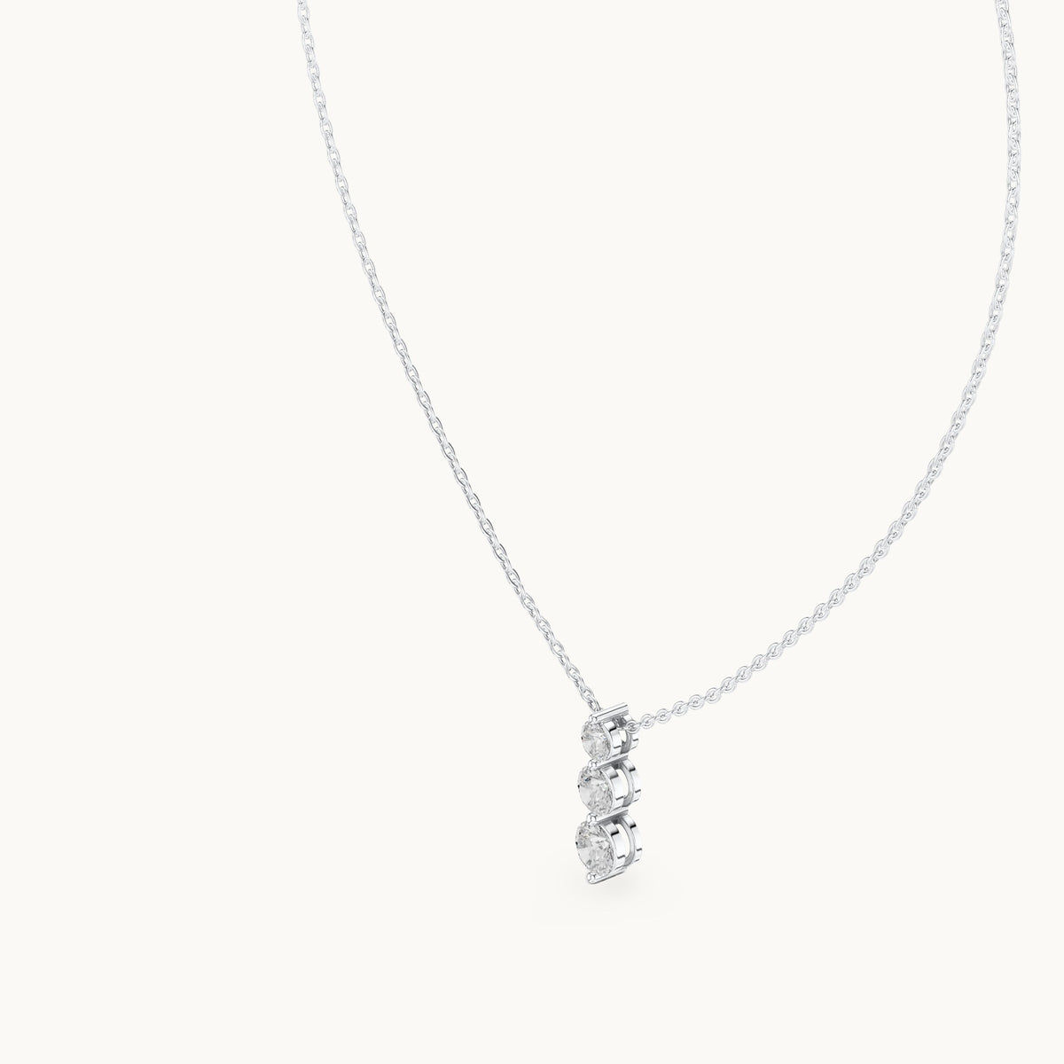 Round lab-grown diamond three-stone drop pendant in white gold, 1.11 CT TW, view 2