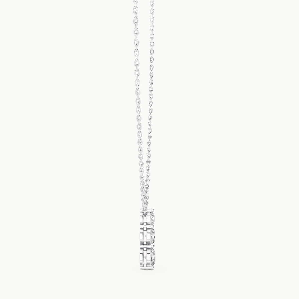 Round lab-grown diamond three-stone drop pendant in white gold, 1.11 CT TW, view 3