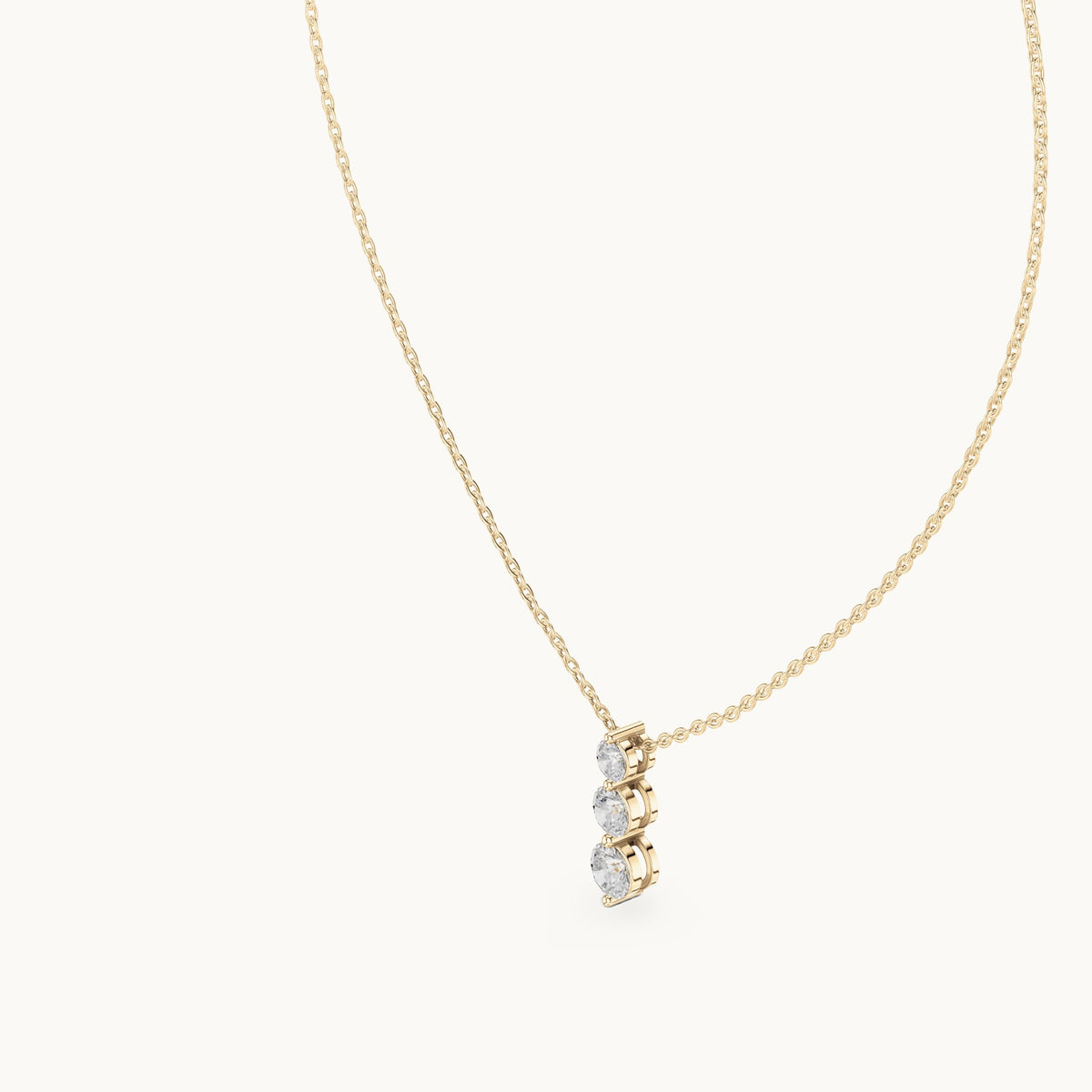 Round lab-grown diamond three-stone drop pendant in yellow gold, 1.11 CT TW, view 2