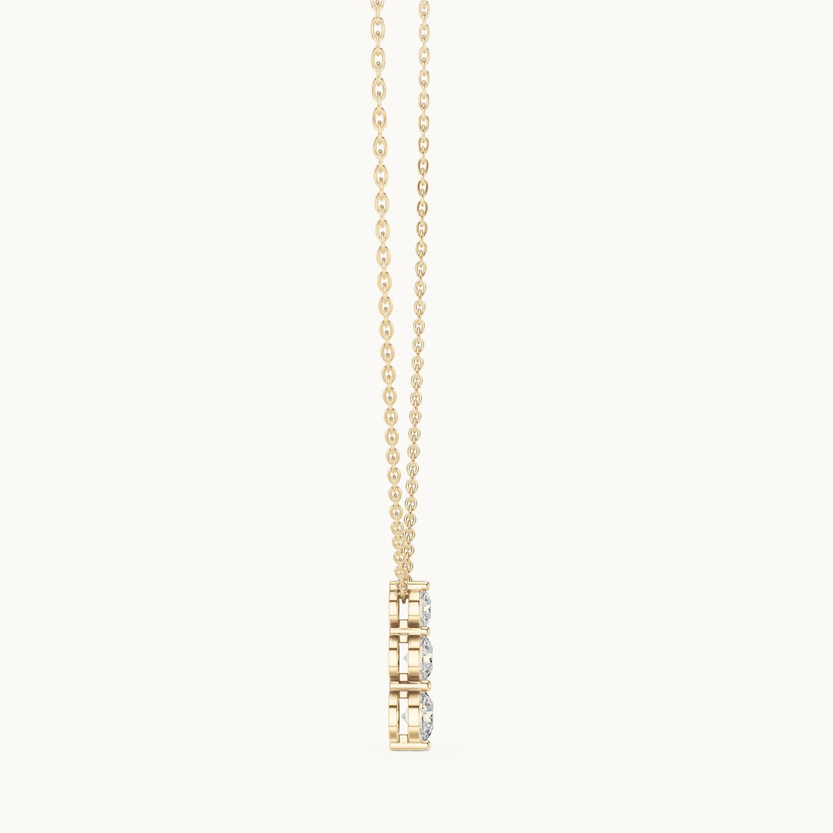 Round lab-grown diamond three-stone drop pendant in yellow gold, 1.11 CT TW, view 3