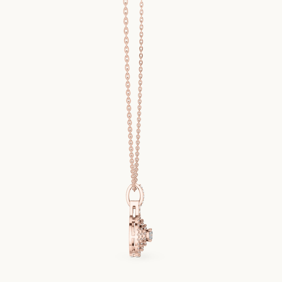 Round and cushion-cut lab-grown diamond double halo medallion pendant in rose gold, 0.80 CT TW, view 3