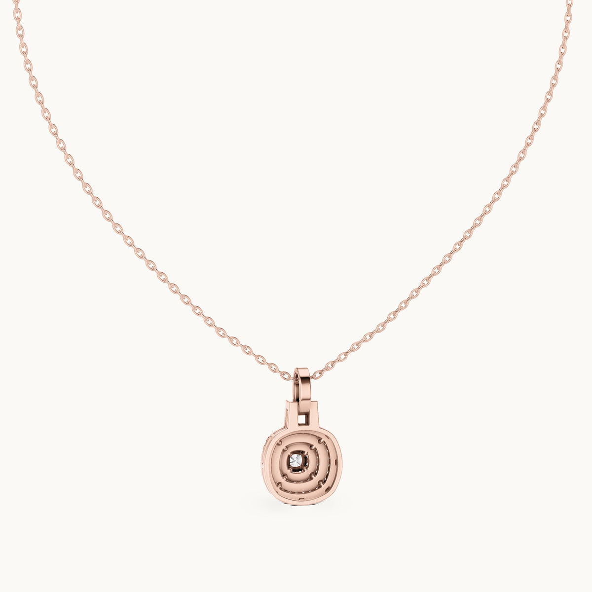 Round and cushion-cut lab-grown diamond double halo medallion pendant in rose gold, 0.80 CT TW, view 4