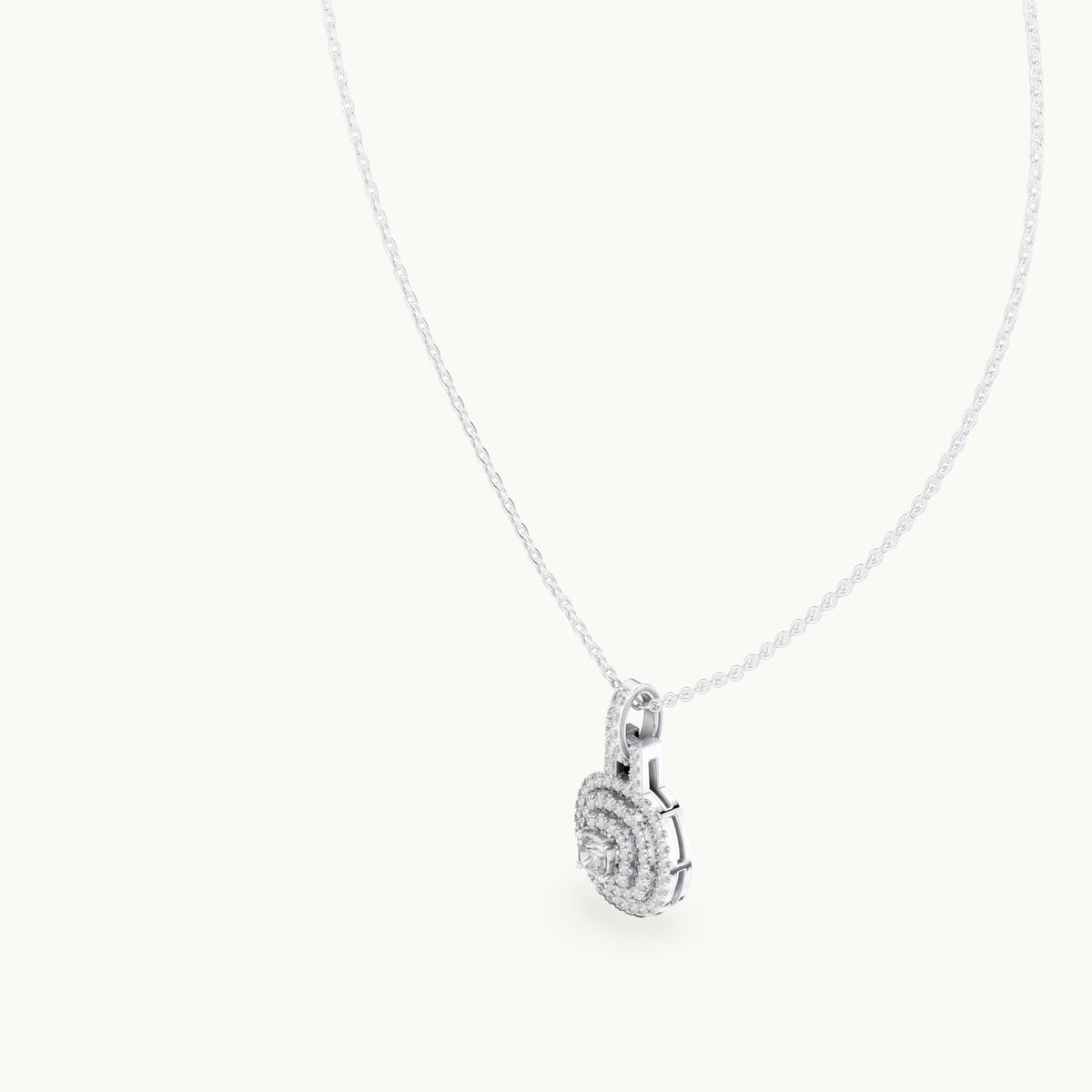 Round and cushion-cut lab-grown diamond double halo medallion pendant in white gold, 0.80 CT TW, view 2