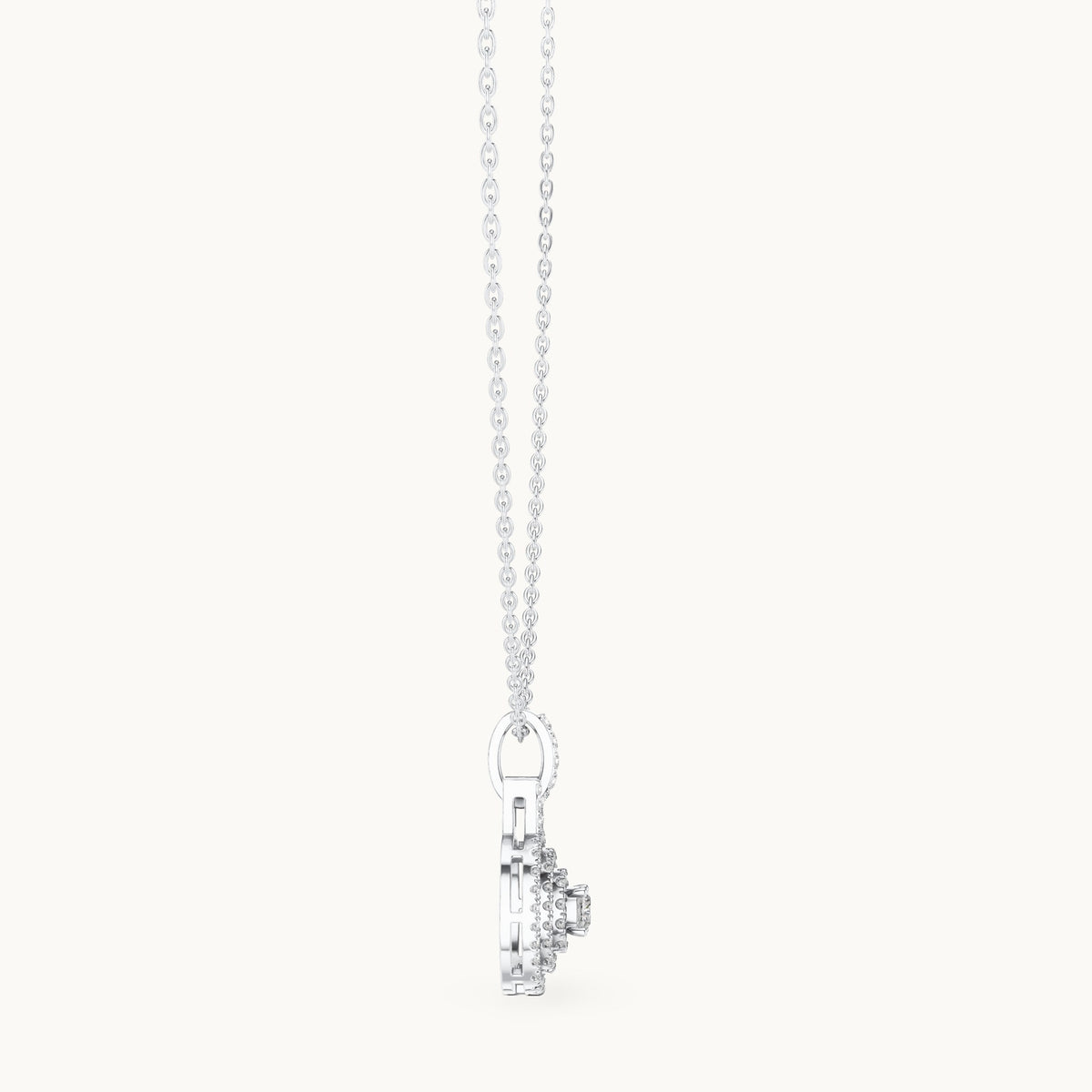 Round and cushion-cut lab-grown diamond double halo medallion pendant in white gold, 0.80 CT TW, view 3