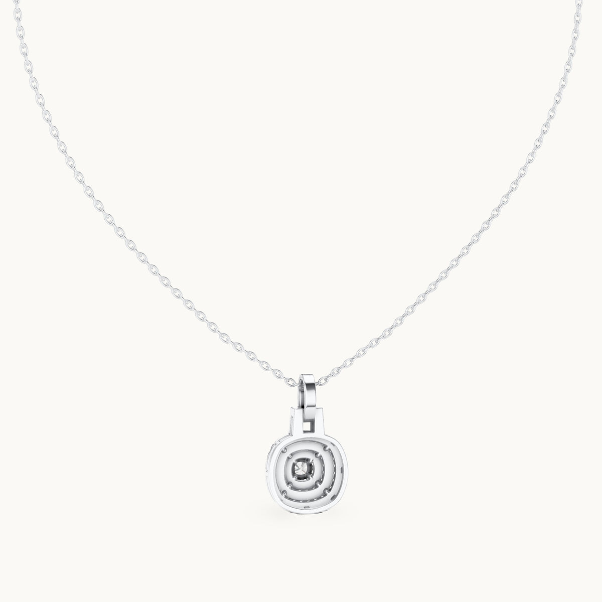 Round and cushion-cut lab-grown diamond double halo medallion pendant in white gold, 0.80 CT TW, view 4