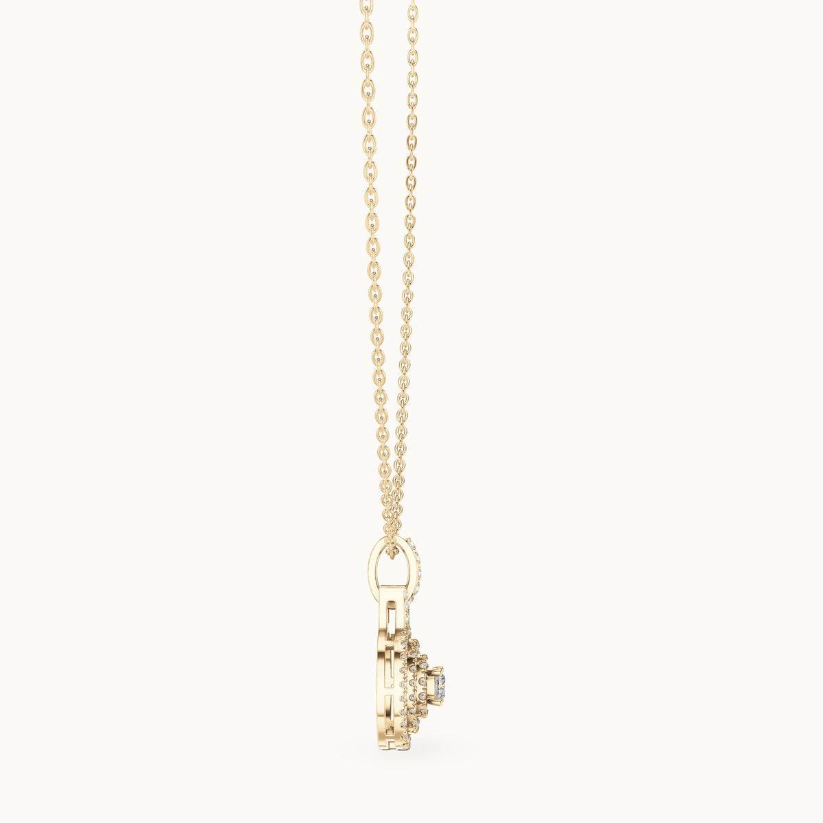 Round and cushion-cut lab-grown diamond double halo medallion pendant in yellow gold, 0.80 CT TW, view 3