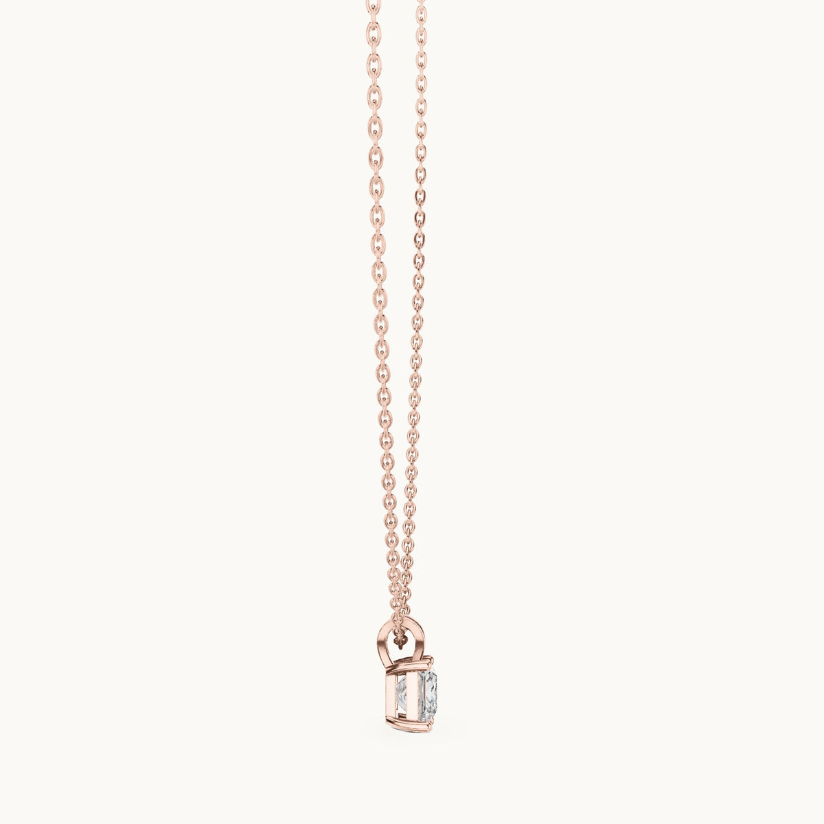 Princess-cut lab-grown diamond v-bail solitaire pendant in rose gold, 1.04 CT TW, view 3
