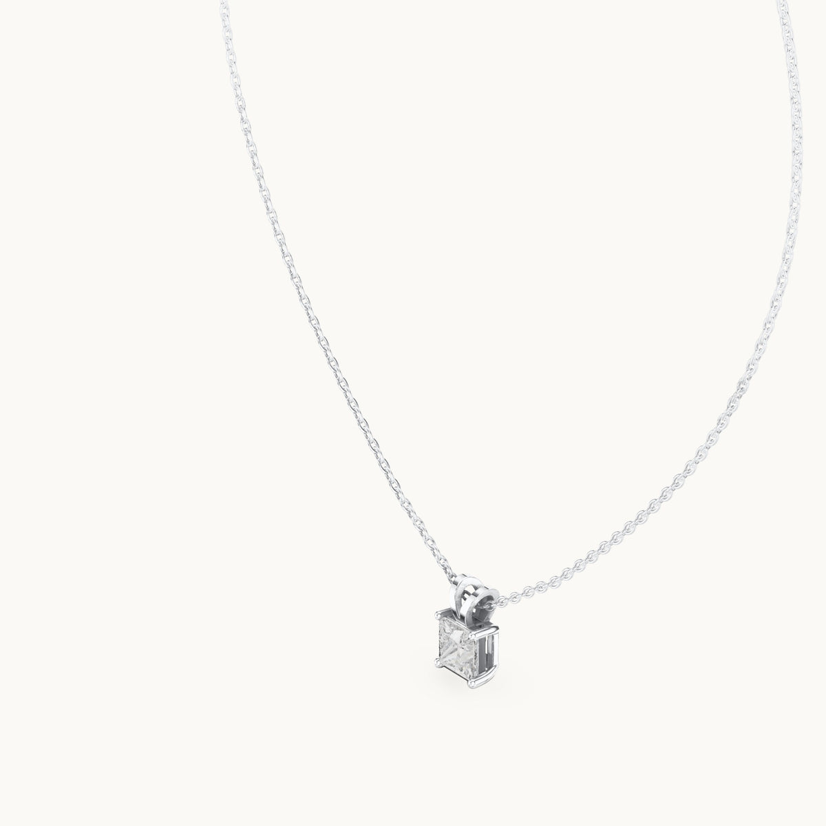 Princess-cut lab-grown diamond v-bail solitaire pendant in white gold, 1.04 CT TW, view 2