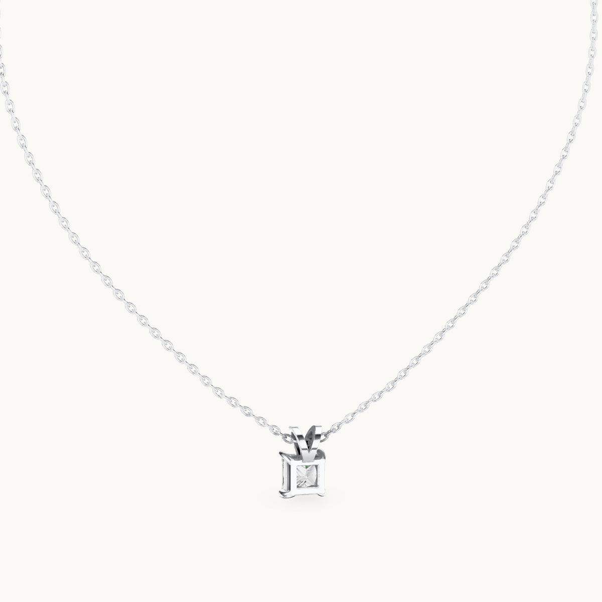Princess-cut lab-grown diamond v-bail solitaire pendant in white gold, 1.04 CT TW, view 4