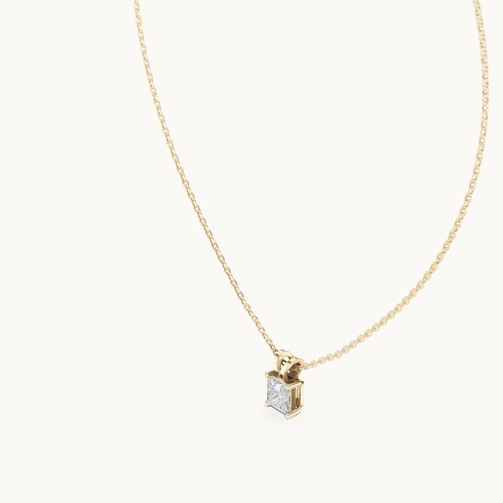 Princess-cut lab-grown diamond v-bail solitaire pendant in yellow gold, 1.04 CT TW, view 2