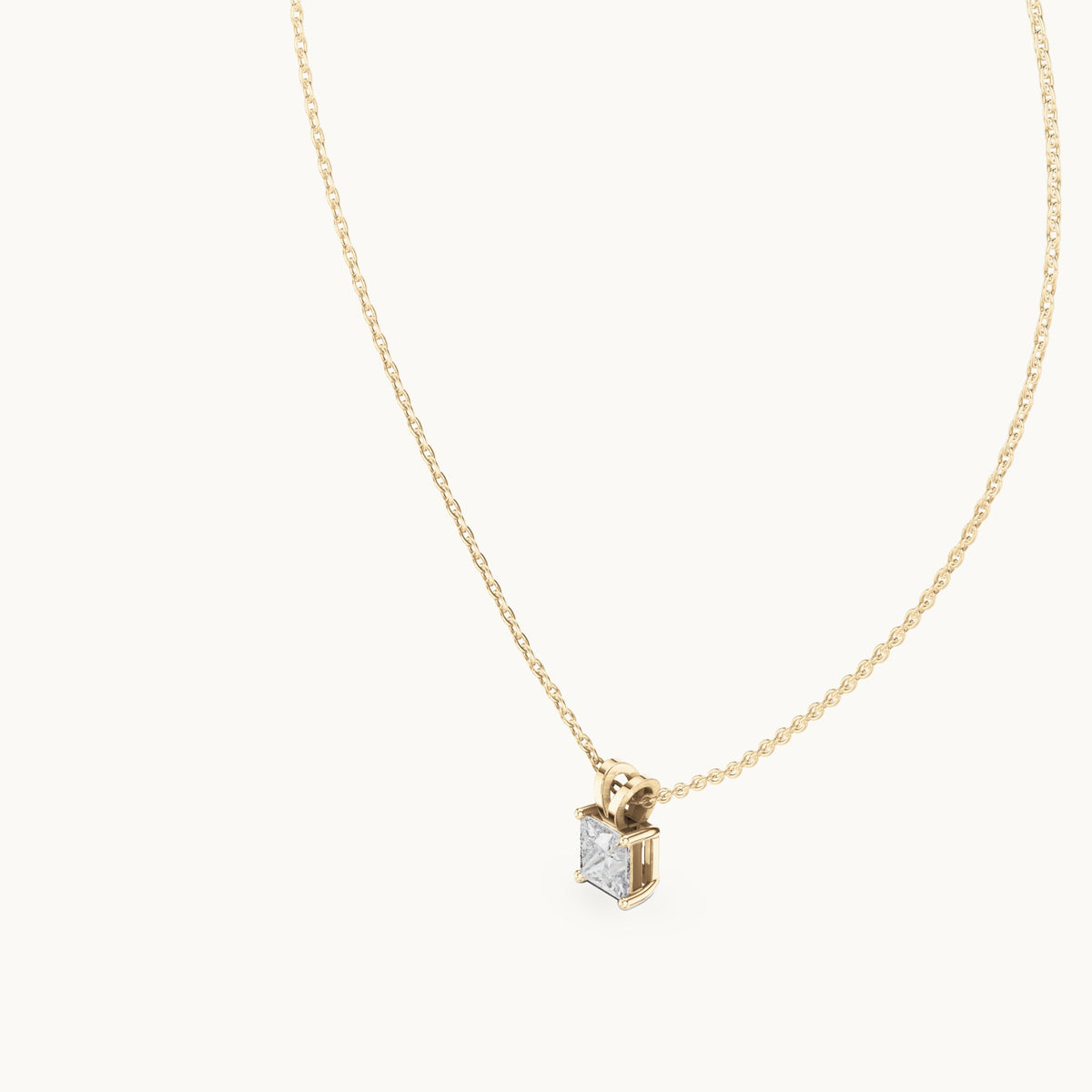 Princess-cut lab-grown diamond v-bail solitaire pendant in yellow gold, 1.04 CT TW, view 2