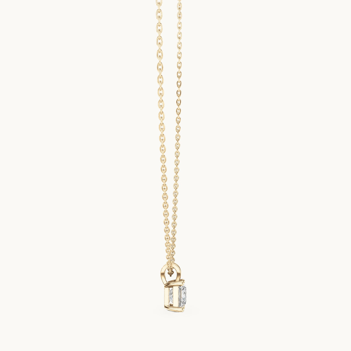 Princess-cut lab-grown diamond v-bail solitaire pendant in yellow gold, 1.04 CT TW, view 3