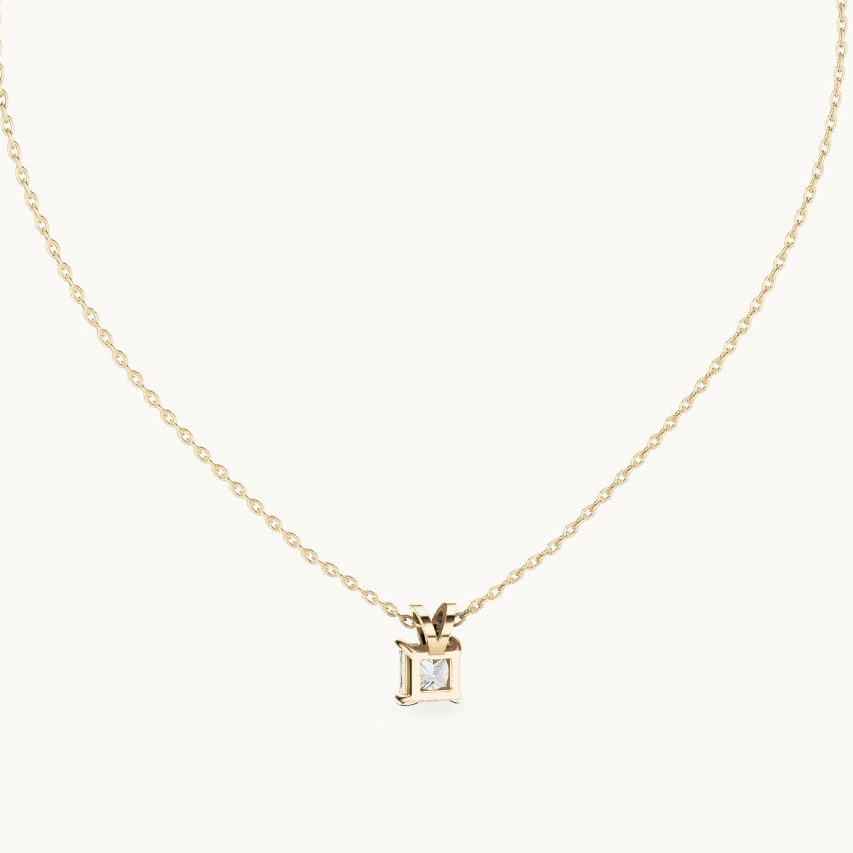 Princess-cut lab-grown diamond v-bail solitaire pendant in yellow gold, 1.04 CT TW, view 4