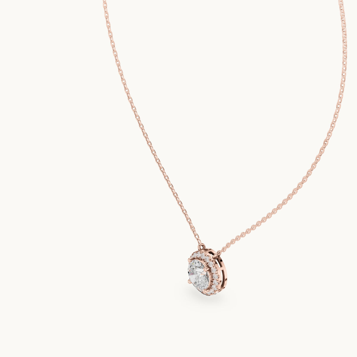 Round lab-grown diamond side-loop halo pendant in rose gold, 2.385 CT TW, view 2