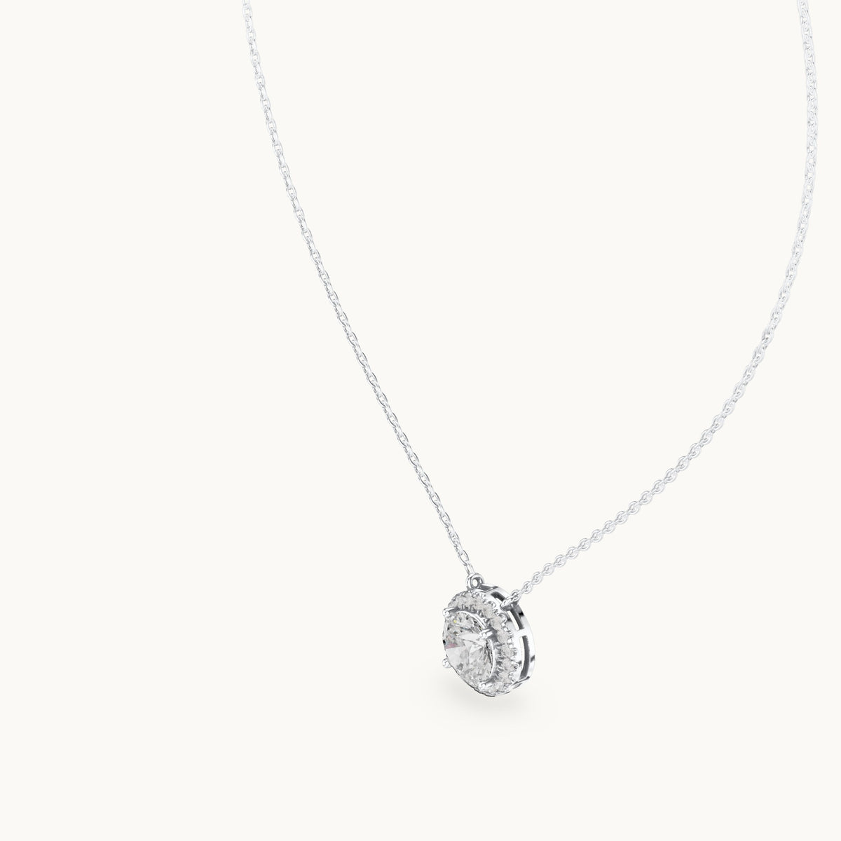 Round lab-grown diamond side-loop halo pendant in white gold, 2.385 CT TW, view 2