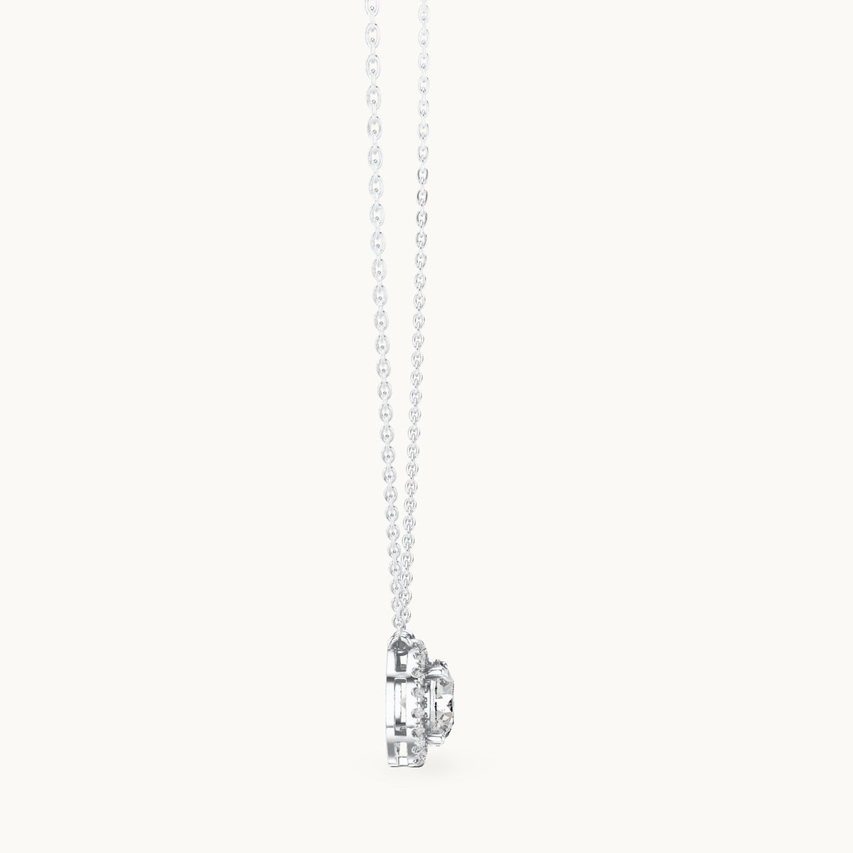 Round lab-grown diamond side-loop halo pendant in white gold, 2.385 CT TW, view 3
