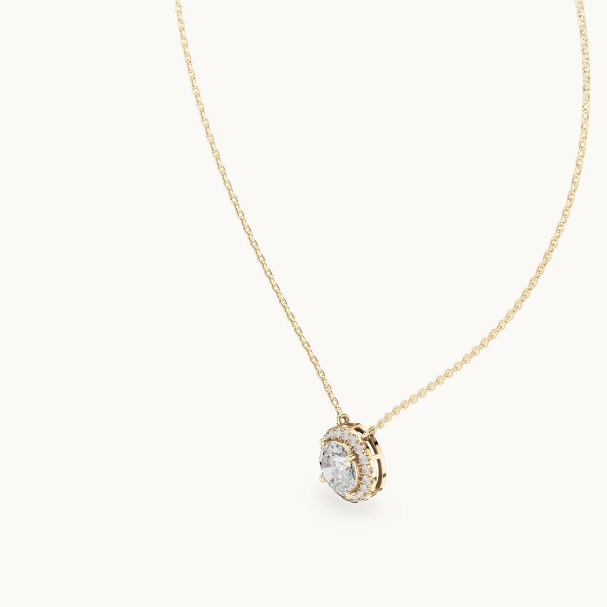Round lab-grown diamond side-loop halo pendant in yellow gold, 2.385 CT TW, view 2