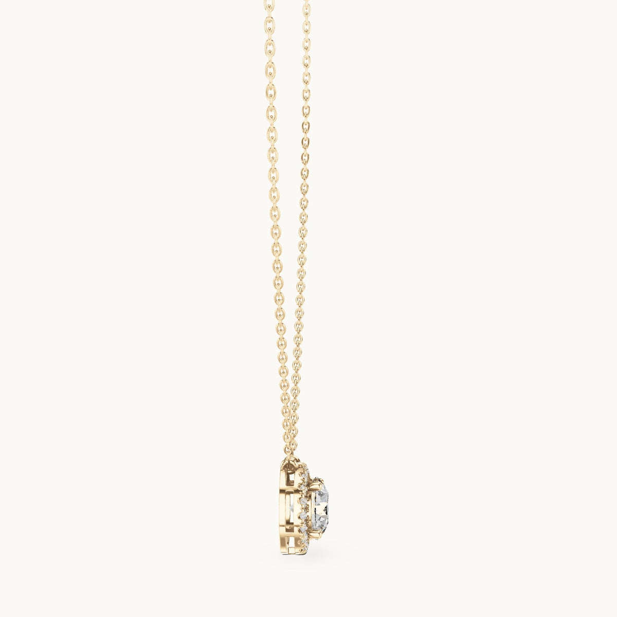 Round lab-grown diamond side-loop halo pendant in yellow gold, 2.385 CT TW, view 3