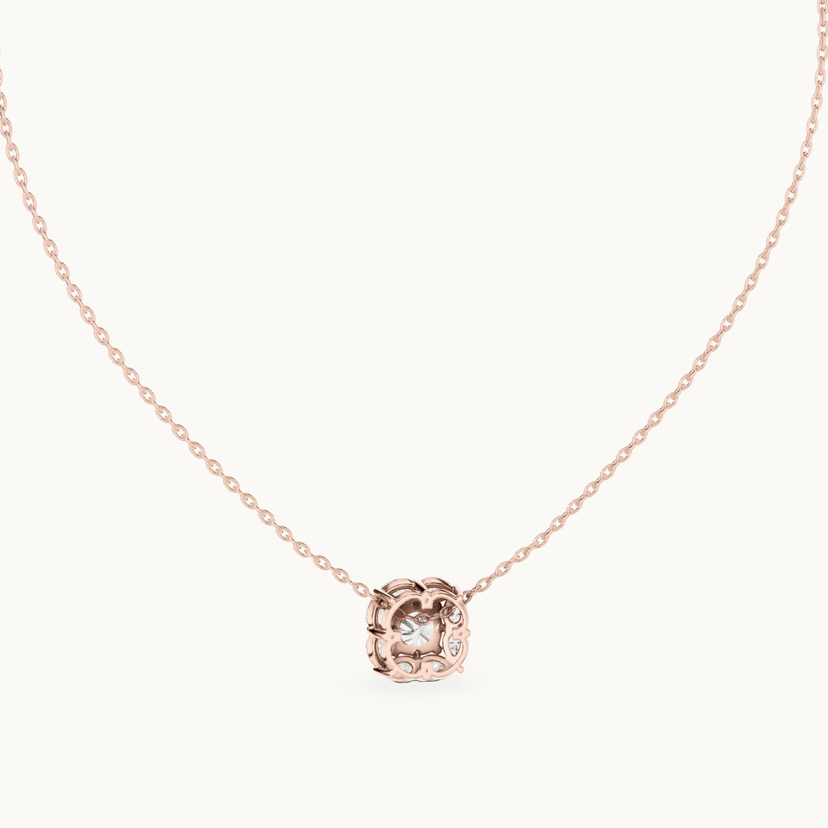 Cushion-cut and pear lab-grown diamond petal cluster halo pendant in rose gold, 1.596 CT TW, view 4
