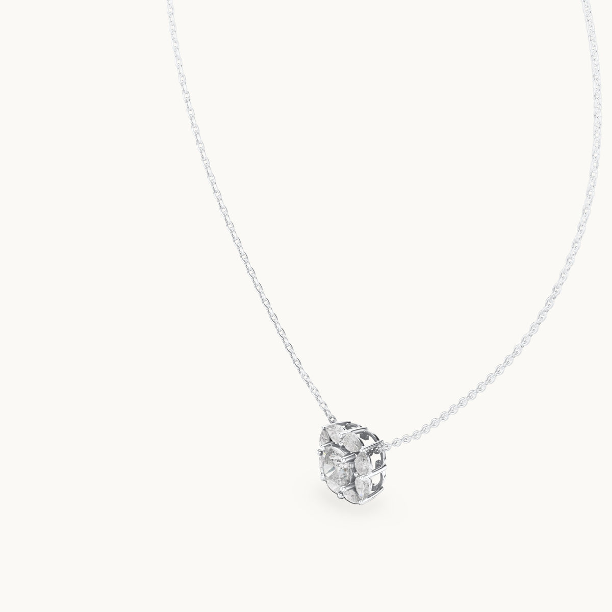 Cushion-cut and pear lab-grown diamond petal cluster halo pendant in white gold, 1.596 CT TW, view 2
