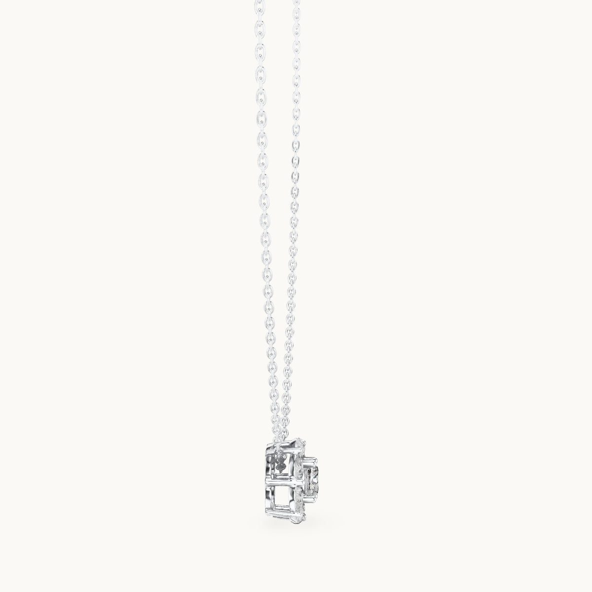 Cushion-cut and pear lab-grown diamond petal cluster halo pendant in white gold, 1.596 CT TW, view 3