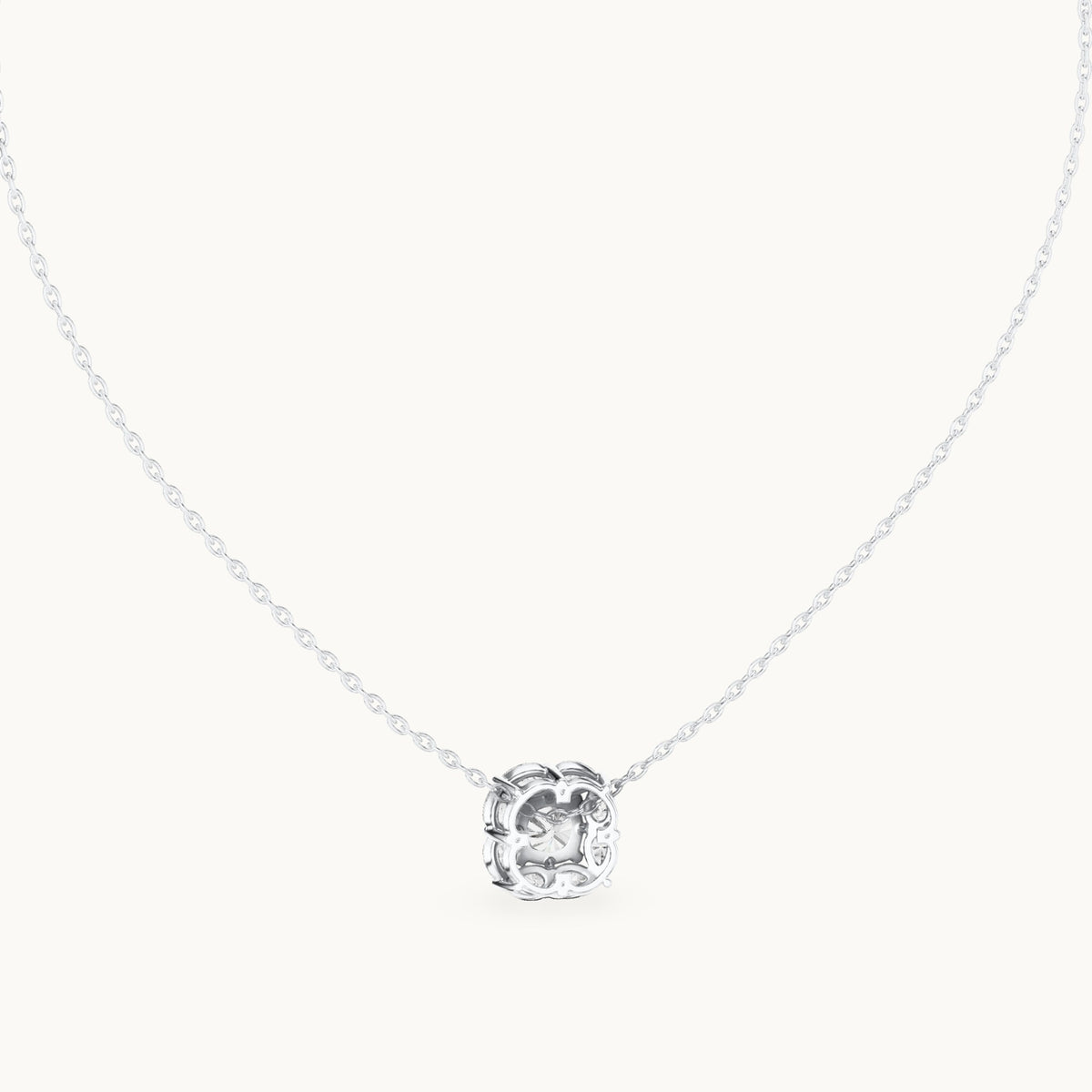 Cushion-cut and pear lab-grown diamond petal cluster halo pendant in white gold, 1.596 CT TW, view 4