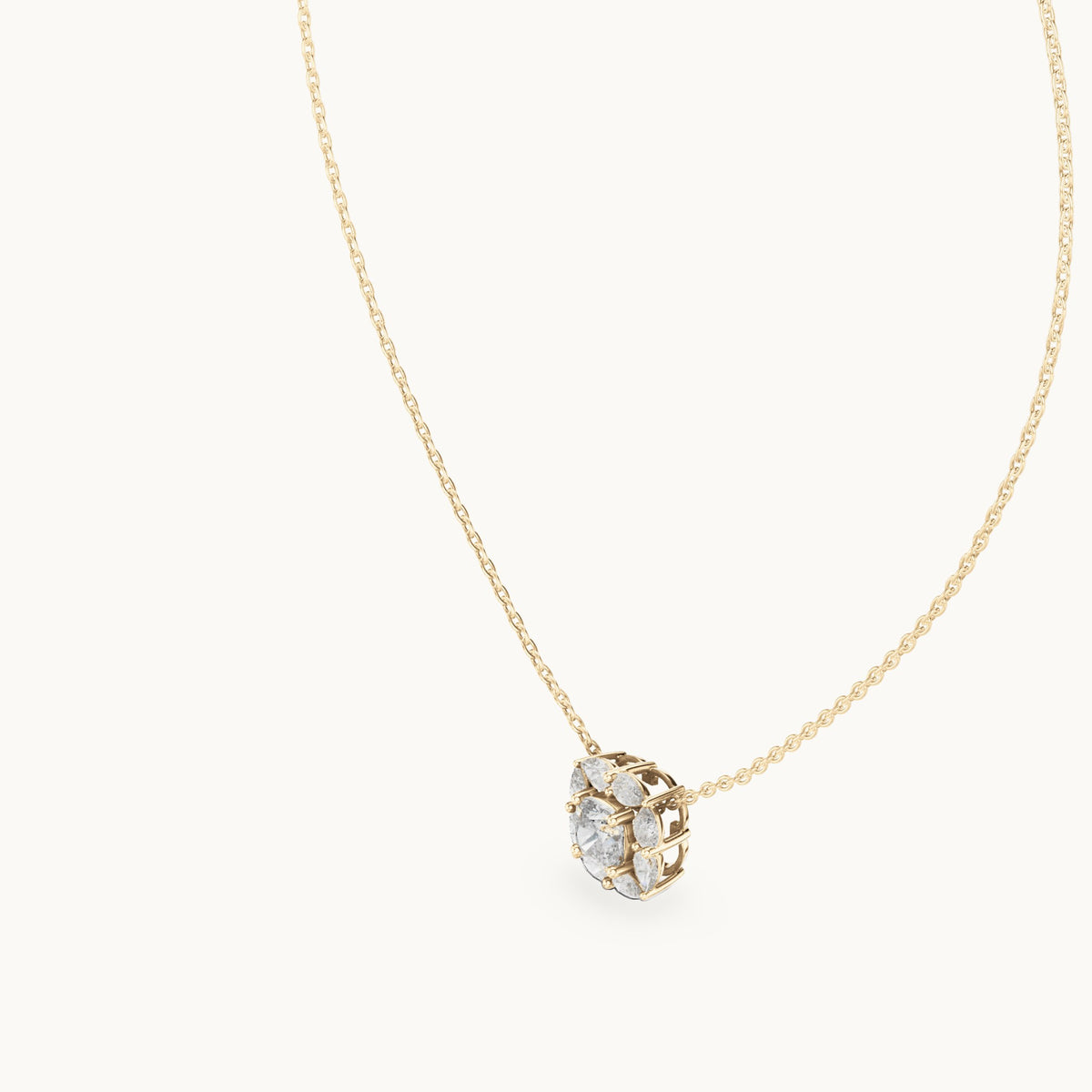 Cushion-cut and pear lab-grown diamond petal cluster halo pendant in yellow gold, 1.596 CT TW, view 2