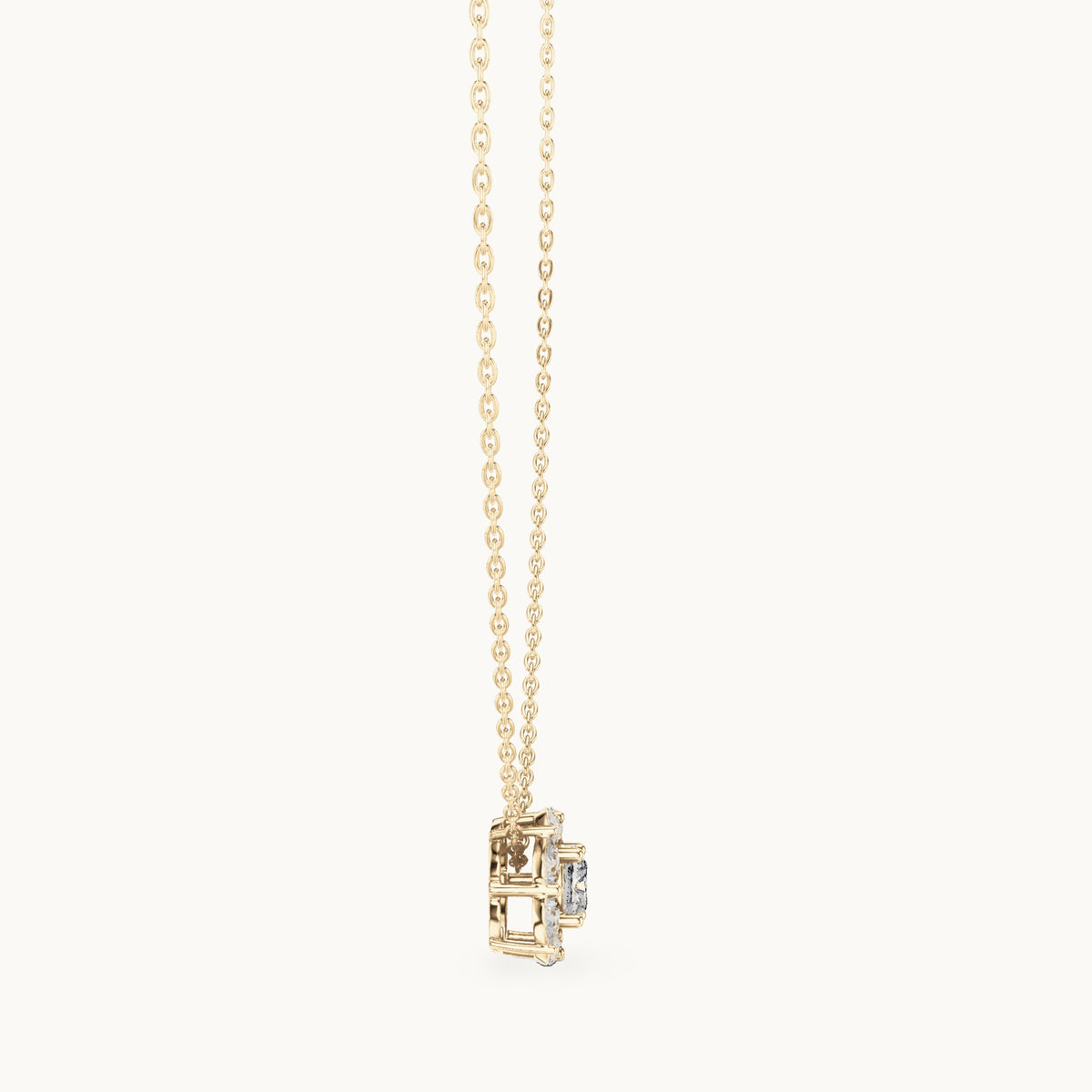 Cushion-cut and pear lab-grown diamond petal cluster halo pendant in yellow gold, 1.596 CT TW, view 3